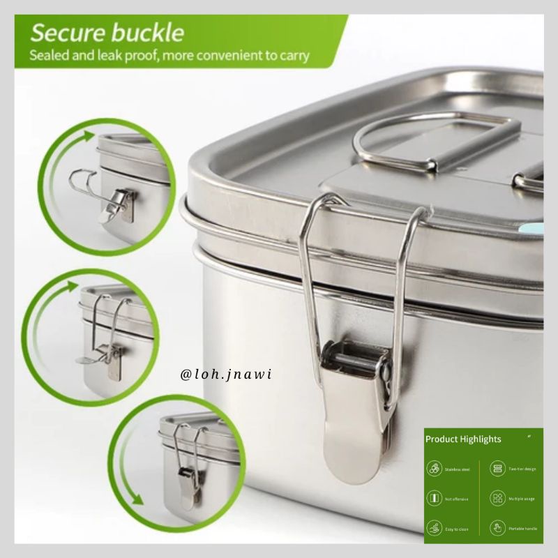 Lunch Box Stainless Steel 1500 ml 2 Layers 4 Parts Premium