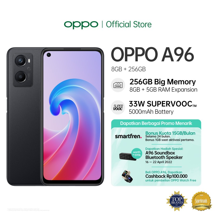 OPPO A96 8/256GB Smartphone (Garansi Resmi)