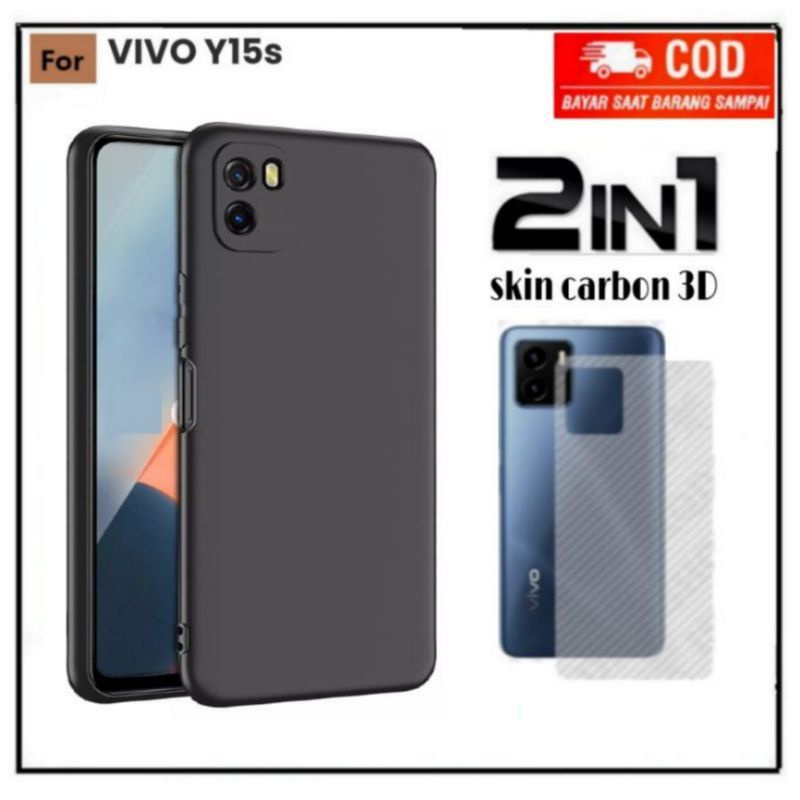 PAKET 3IN1 Case VIVO Y15S V23E Y33s Y01 Soft Case Slim Matte Protect Camera Free TG Bening Dan Skin Carbon 3D