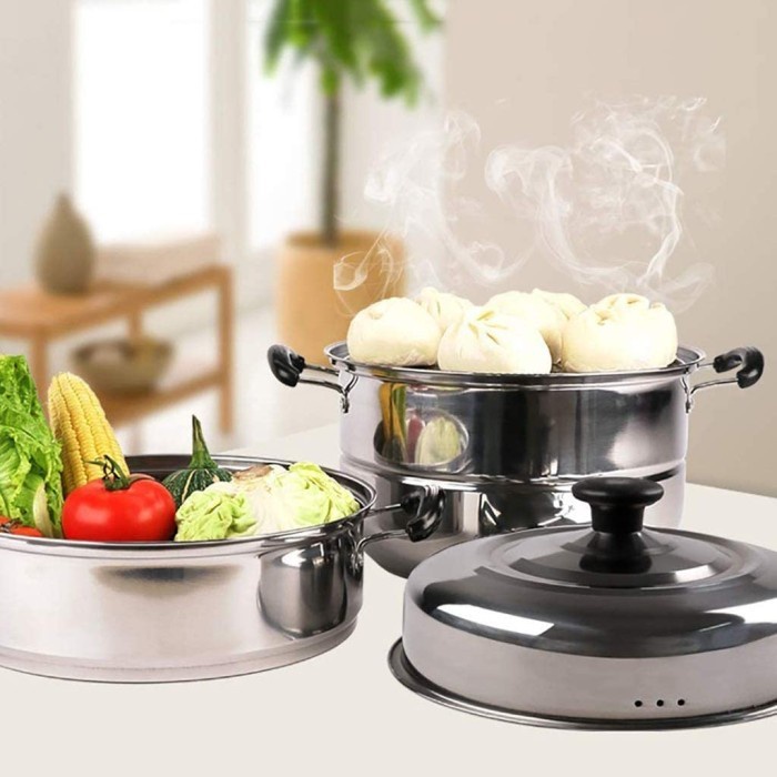 Double layer steamer pot 36CM panci Stainless steamer 2 susun