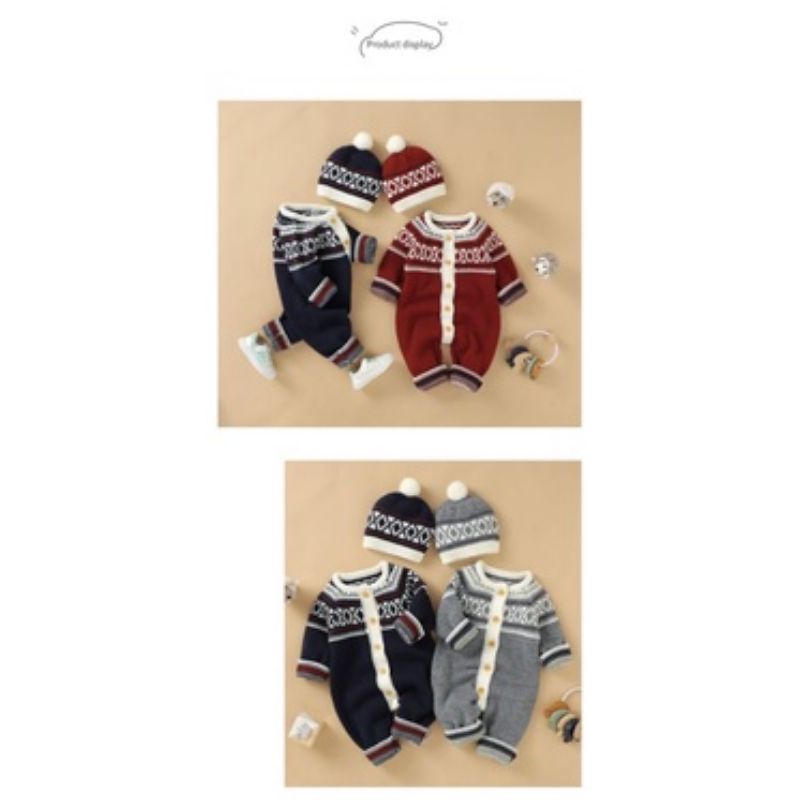 Jumper rajut kupluk jumpsuit bayi