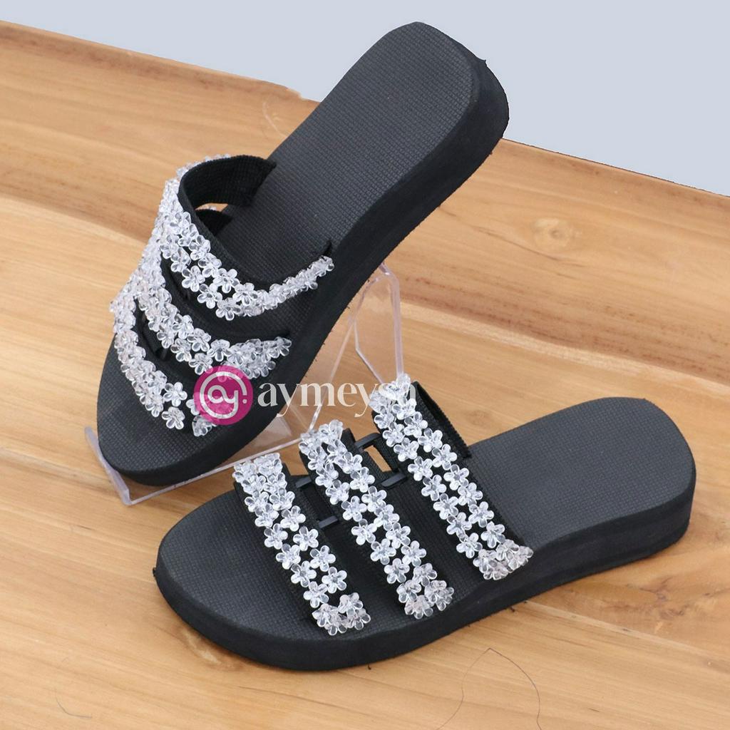 MAIZA Sandal Selop Wanita Elegant dengan Hiasan Manik-Manik Spons Premium Tinggi 4cm Sendal Kokop Beads