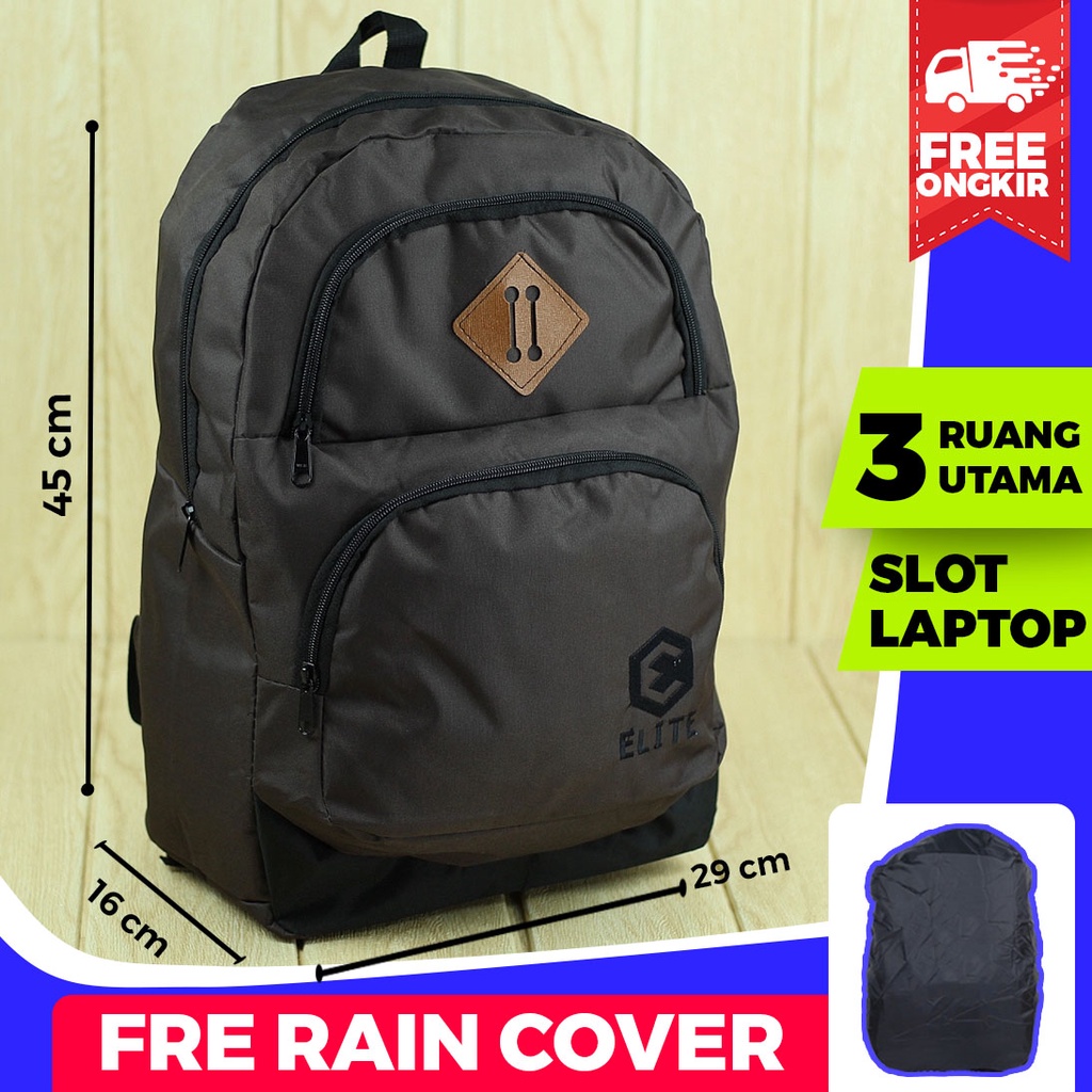 Jual Tas Ransel Distro Model Gaul Elite Warna Coklat Cowok Cewek Sekolah Kuliah Jalan2 Murah Bagus