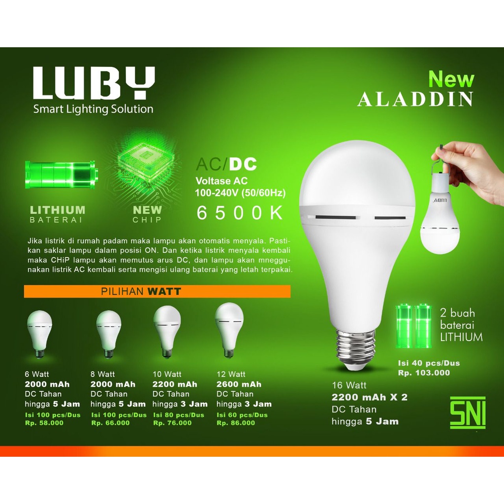 Lampu LED Emergency Luby NEW Aladdin  12 Watt (NEW PRODUCT)