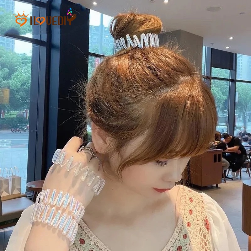 Ikat Rambut Elastis Model Kabel Telepon Spiral Transparan Untuk Wanita