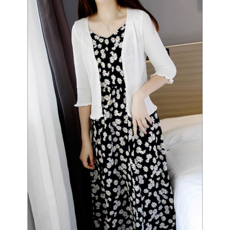 1 MIDI SKIRT A LINE IMPORT / ROK BUNGA DAISY BLACK WHITE / ROK DAILY WANITA KOREAN BAHAN SIFON-6
