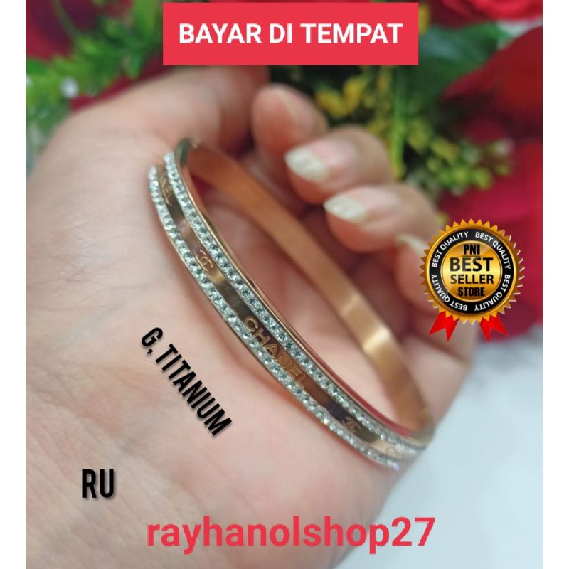 GELANG TANGAN WANITA TITANIUM ASLI ANTI LUNTUR BAHAN LAPIS EMAS WARNA GOLD DAN SILVER TITANIUM