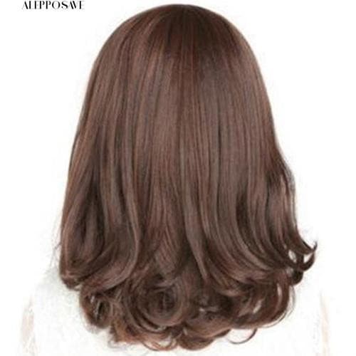 Wig brown panjang poni rambut palsu sedang cosplay tebal