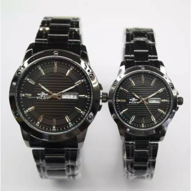 Jam Tangan Couple Pilot Original Anti Air Tanggal Hari Strap Rantai