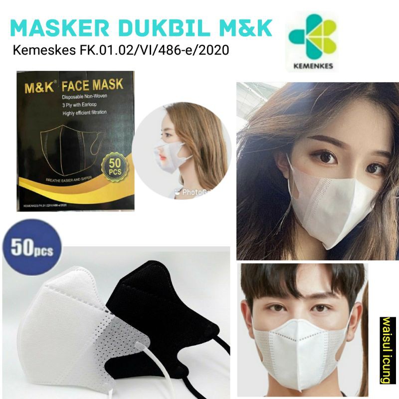 KEMENKES Masker Duckbill warna M&amp;K BOX 50 Pc Masker Artis