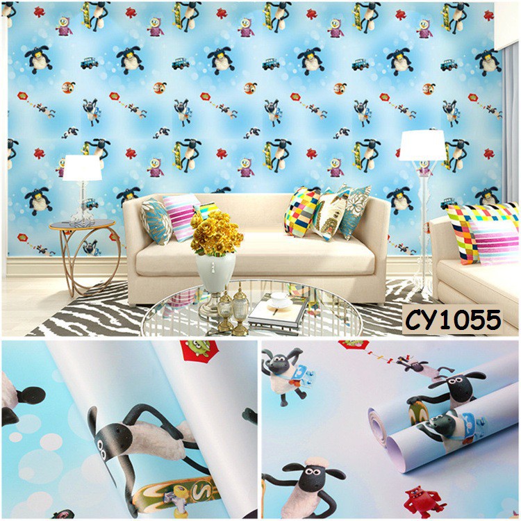 Wallpaper dinding 3d kamar tidur / Wallpaper dinding kamar anak wallstiker  Shaun The Sheep Ukuran 45Cm*9m