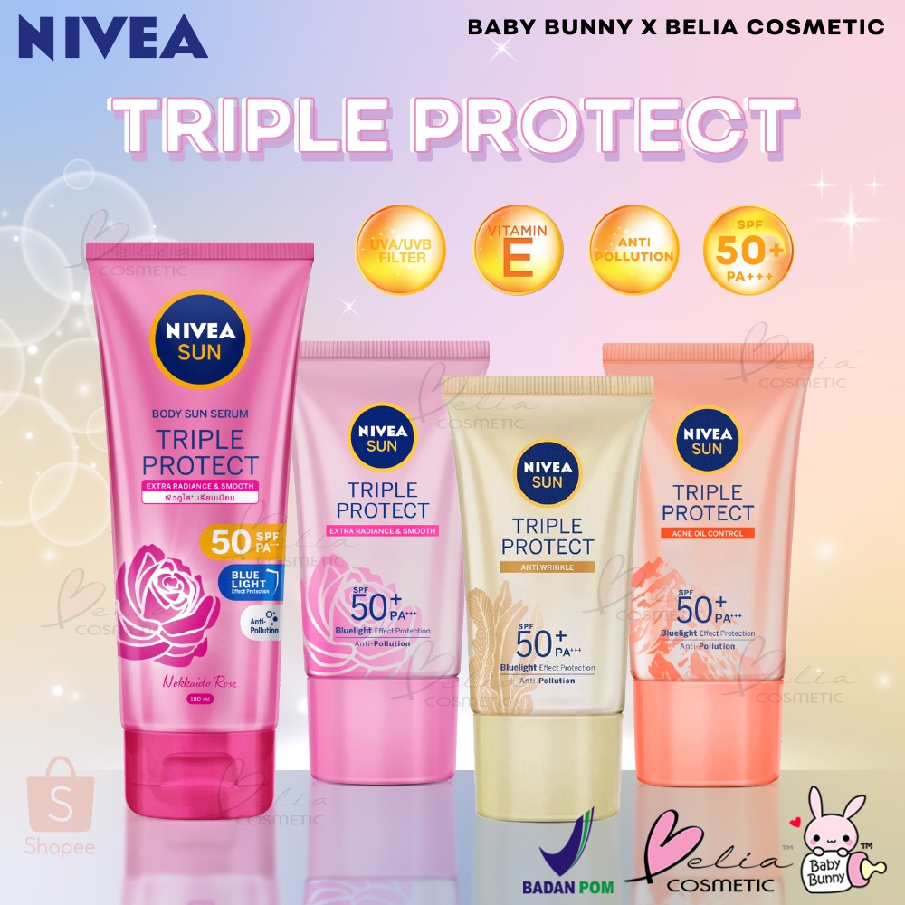 ❤ BELIA ❤ NIVEA SUN Triple Protect Acne Oil Control | Anti Winkle | Extra Radiance &amp; Smooth | Body Sun Serum Triple Protect Extra Radiance &amp; Smooth