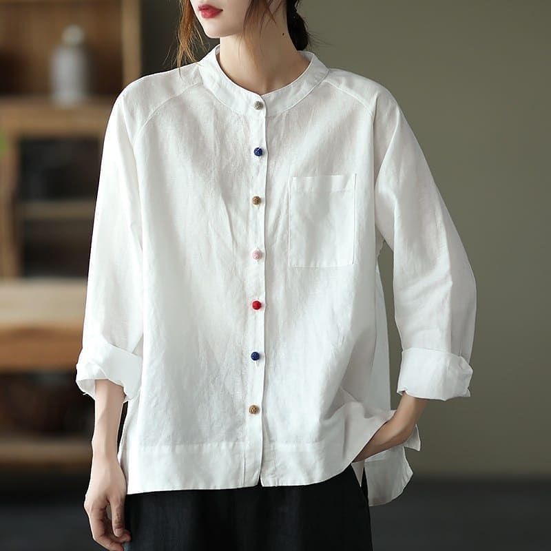 Qinara Blouse Atasan Korean Style Polos Basic Matt Linen Rami Premium OOTD Wanita Muslim Kantoran Fa