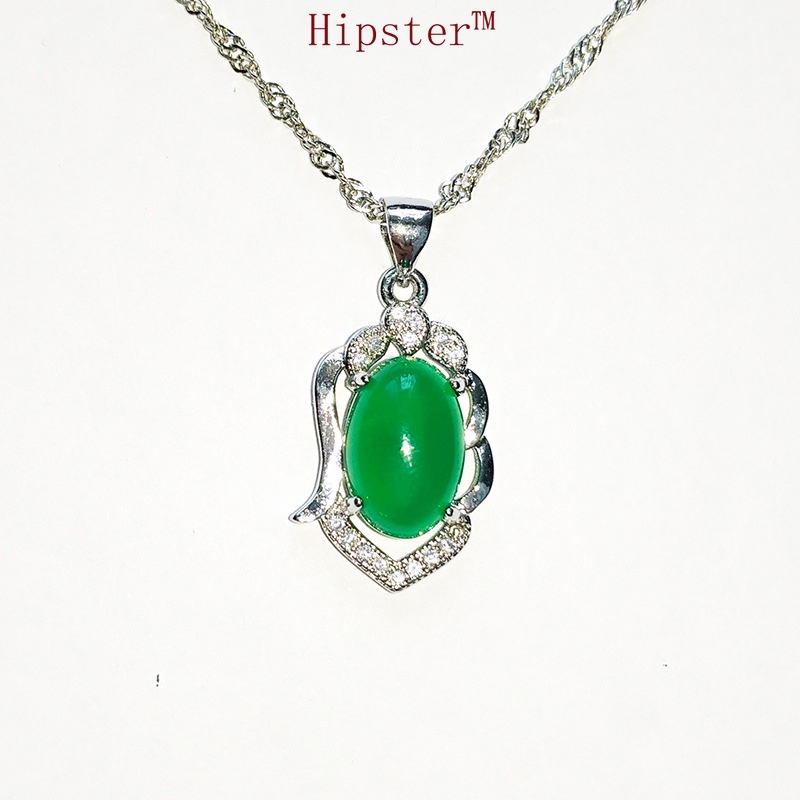 Popular Vintage Diamond Hollow Emerald Pendant Platinum Necklace