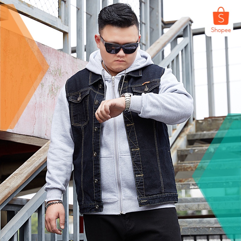 Rompi Mahasiswa Kemeja Denim Lemak Pria Rompi Denim mantel Tanpa Lengan