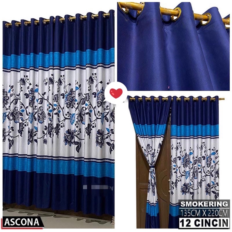Gorden Smokring 12 Ring Polymicro Pintu Atau Jendela Motif Sultan Ascona Biru