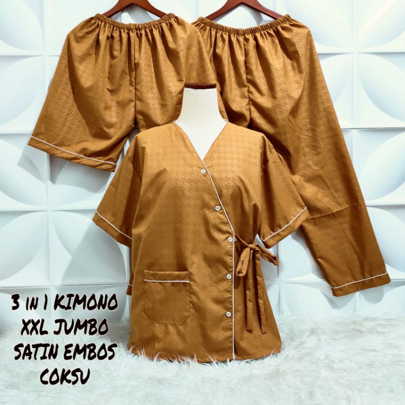 PIYAMA KIMONO 3IN1 XXL JUMBO SATIN EMBOS