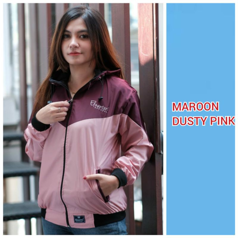 JAKET WANITA PARASUT ELZANTERI ORIGINAL / JAKET CEWEK TERLARIS / JAKET TERBARU-Maroon - Dusty