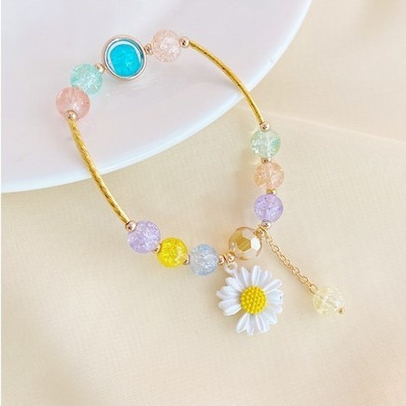 New crystal beaded fashion girl heart simple and sweet pop flower crystal small daisy bracelet