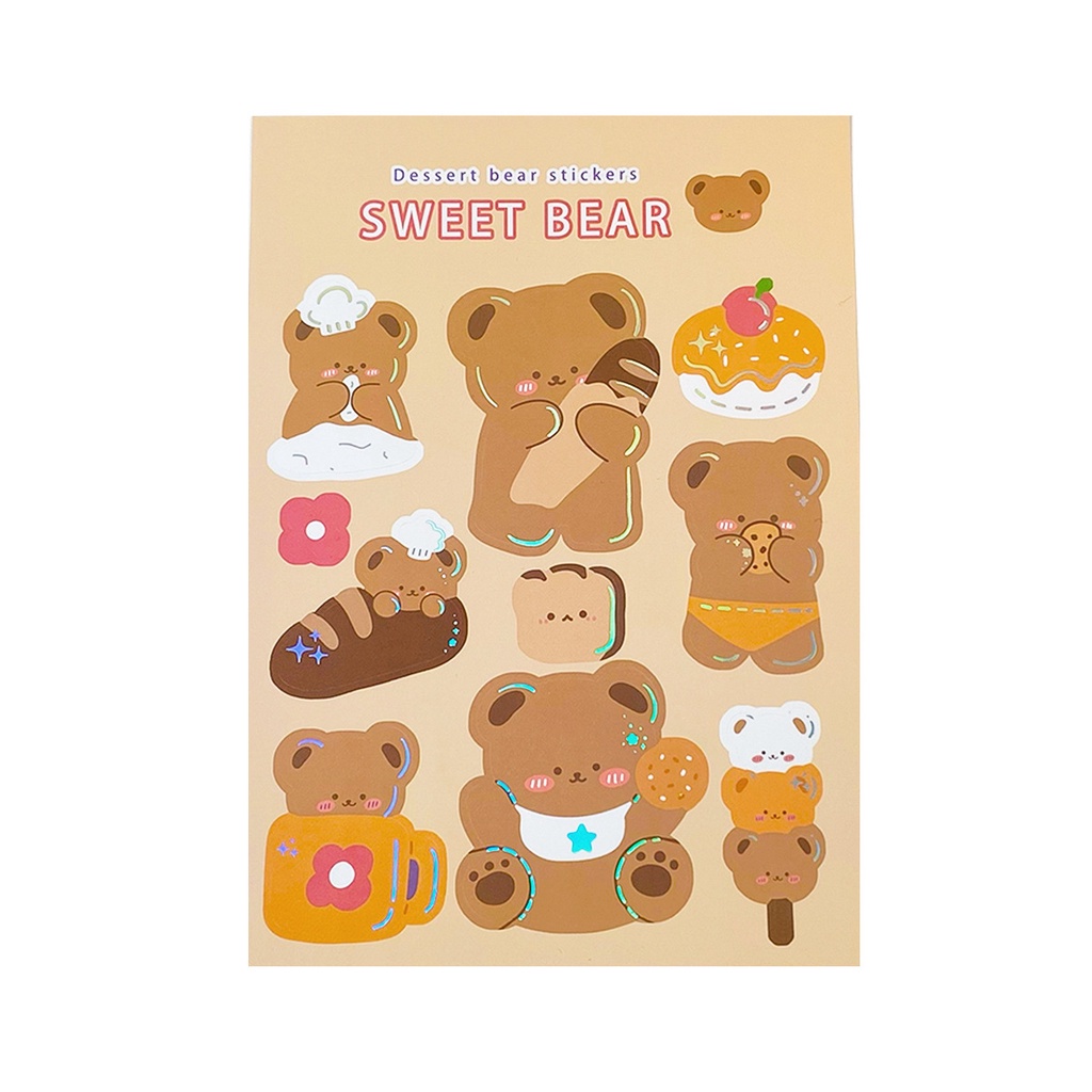 2pcs Korean Style Cartoon Cute Bear Pattern Bronzing Stickers for Laptop Water Cup Decoration