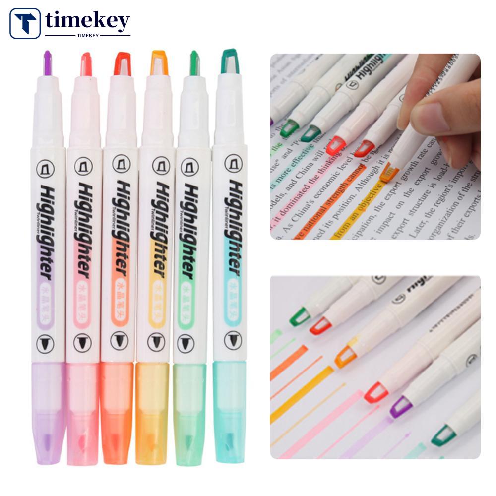 Timekey Spidol Highlighter Dua Sisi Warna Pastel Fluorescent Untuk Sekolah / Kantor O8Y1