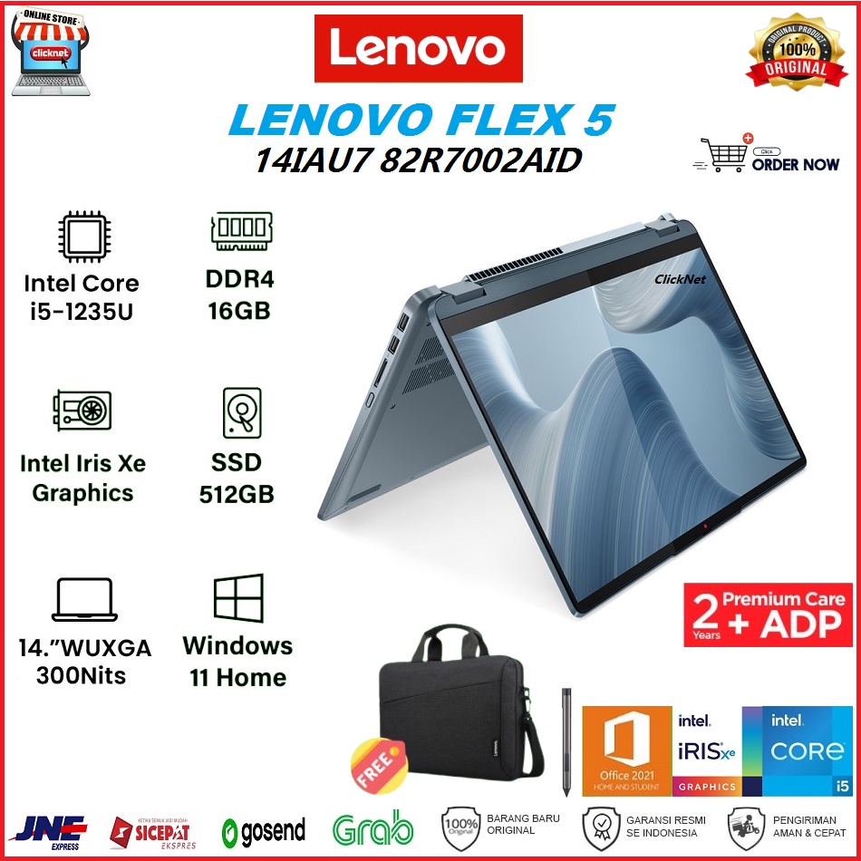 LENOVO FLEX 5 14IAU7 2AID I5-1235U 16GB 512GB SSD WUXGA TouchS WIN11 OHS