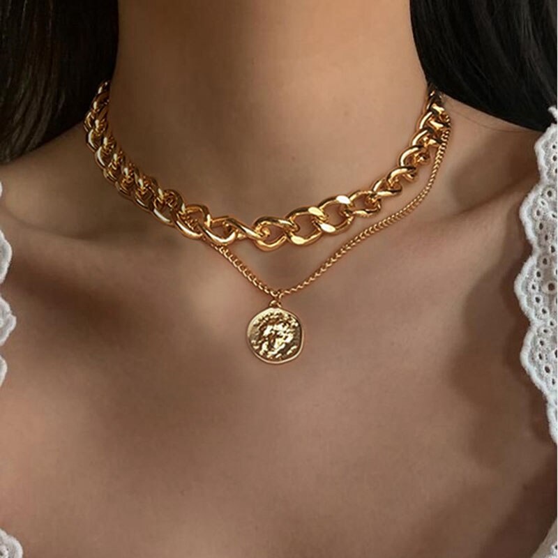 Fashion Mutlti-layer Necklace For Women Choker Chains Coin Pendant Necklaces Luxury Jewelry