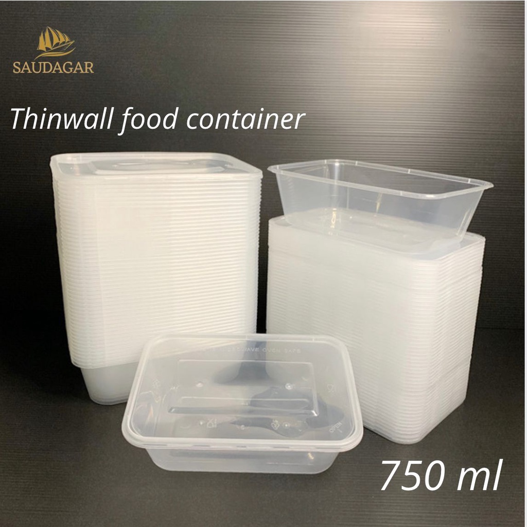 Kotak makan plastik / thinwall persegi panjang 750ml per pack isi 25 pcs