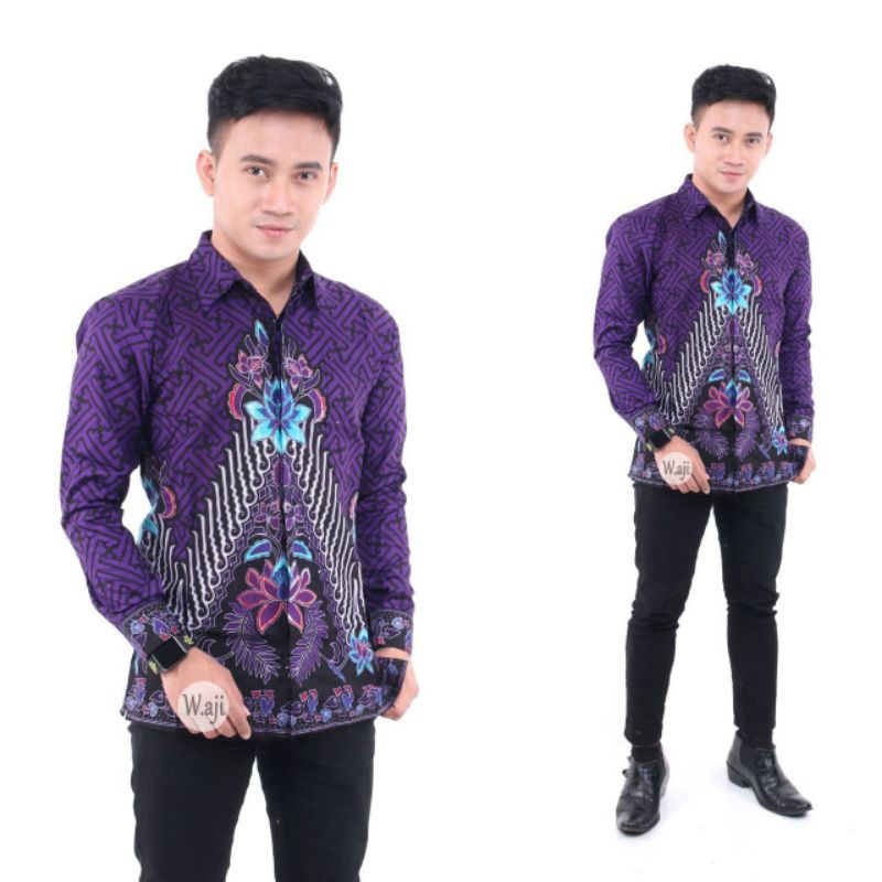 PROMO BATIK COUPLE KELUARGA SARIMBIT sania ruffle batik ori ndoro jowi motif PAGAR AYU UNGU-KEMEJA PANJANG