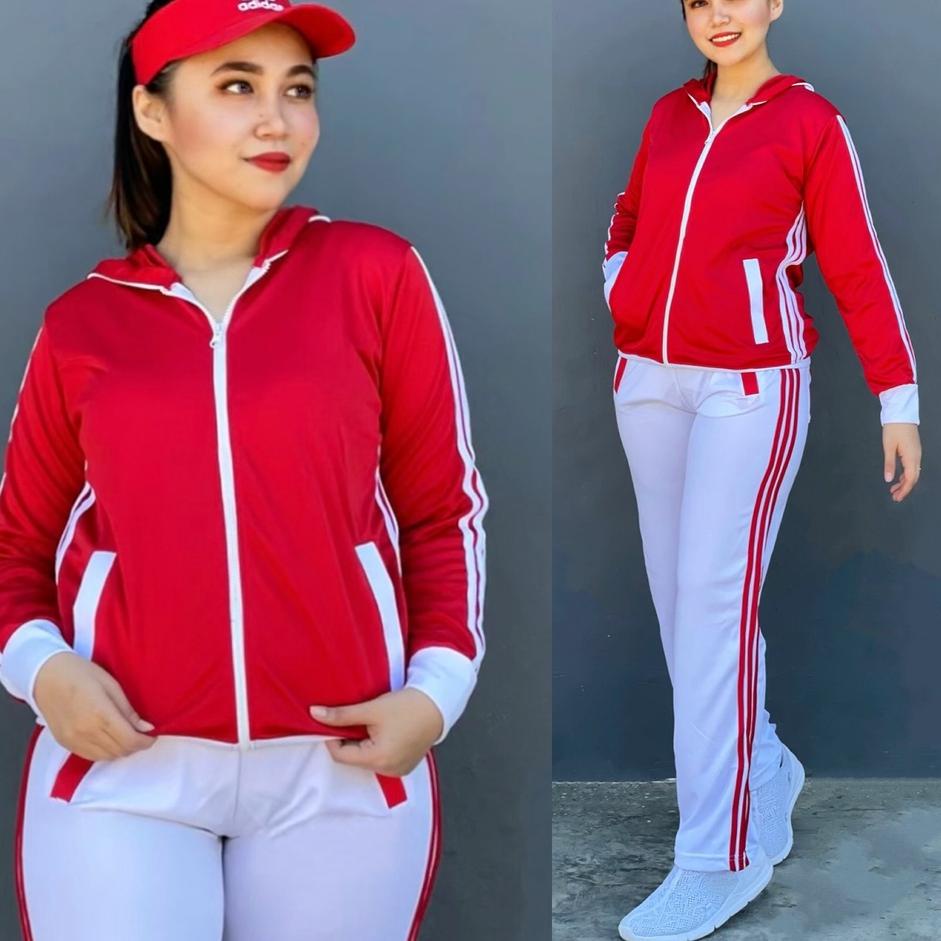 Baru Kekinian Setelan Baju Senam Aerobic Lapangan Training Merah Putih Zumba Hijab Cycling Fitness M