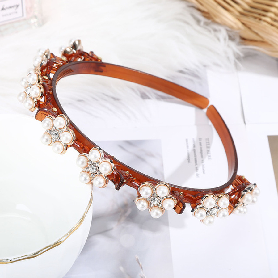 Koean New Crystal Pearl Headband Lady Plastic Flower Sweet Hairband Girl Hair Accessories