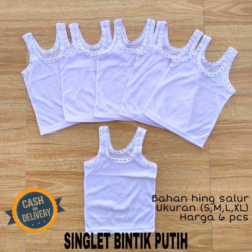 1/2 LUSIN (6 pcs) Singlet bayi PUTIH ukuran S / M / L / XL grosir