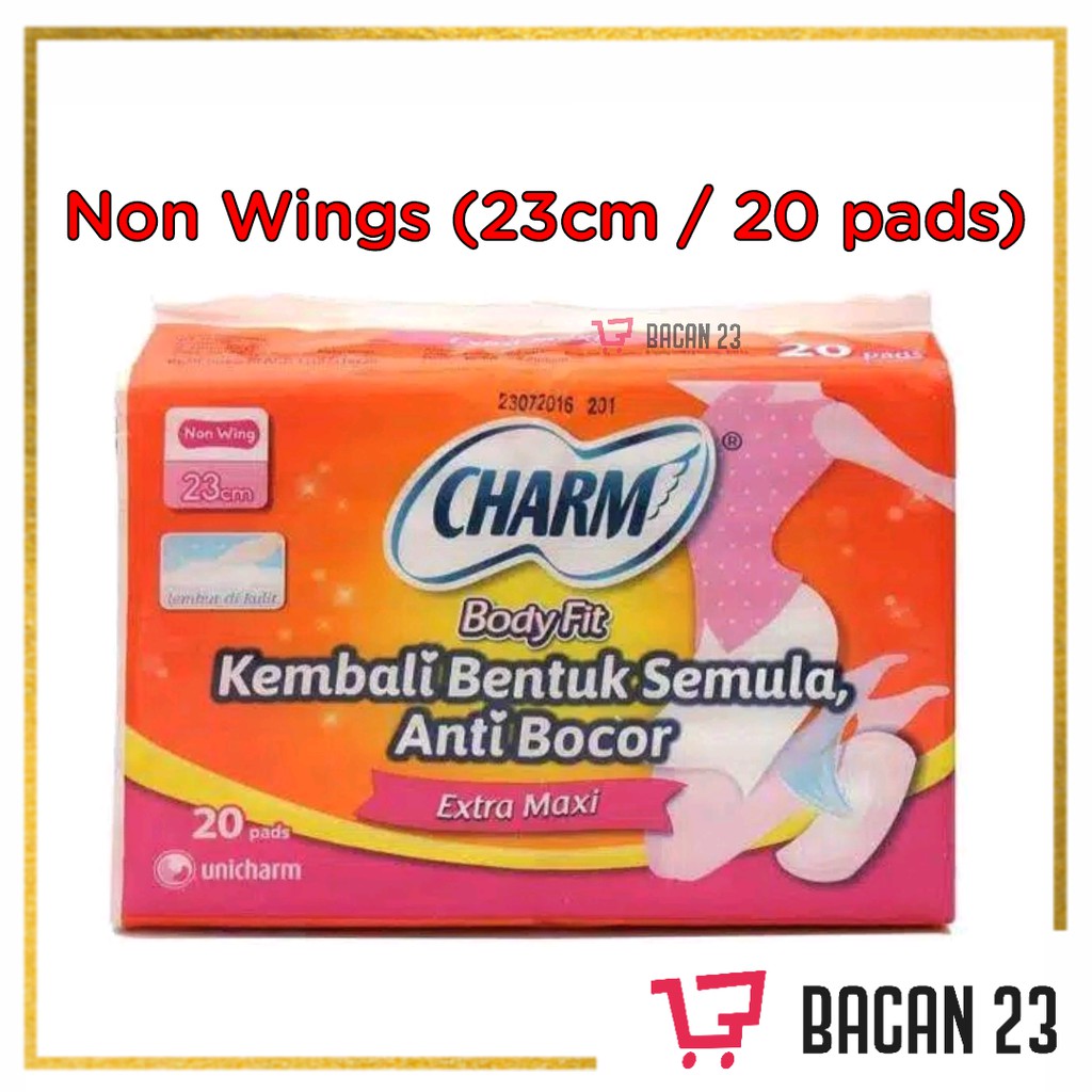 Charm Body Fit Non Wings ( 23 cm - 20 Pads ) / Pembalut Tanpa Sayap - Softex / Bacan 23 - Bacan23