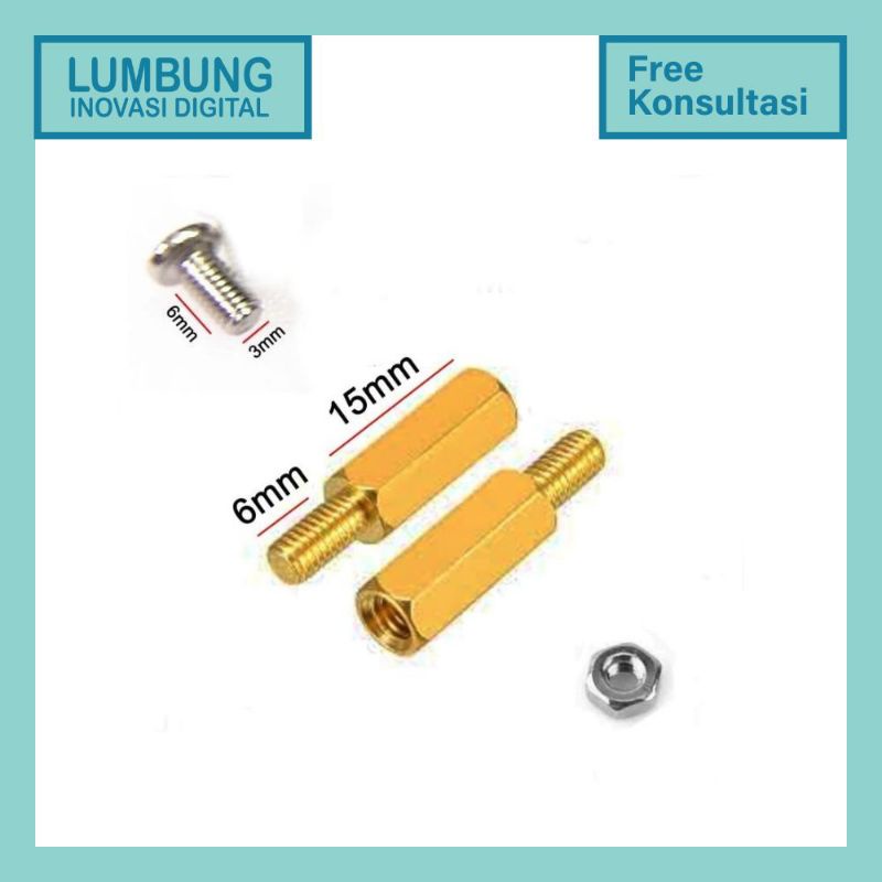 SPACER PCB METAL SPACER LOGAM SPACER COPPER 10MM X 3MM HEXAGONAL PLUS NUT