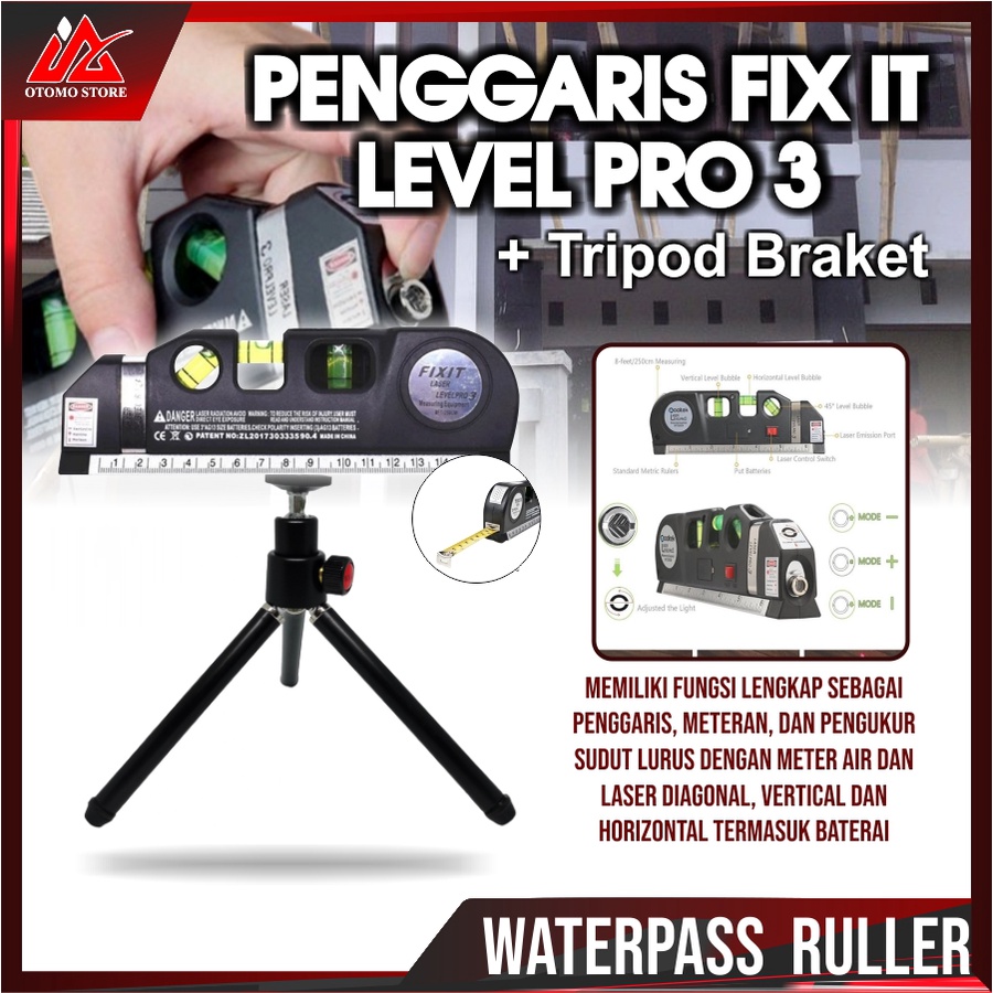 FIXIT LEVELPRO3 Penggaris Laser Waterpass Laser Meteran Laser Manual 250cm Horizontal dan Vertikal