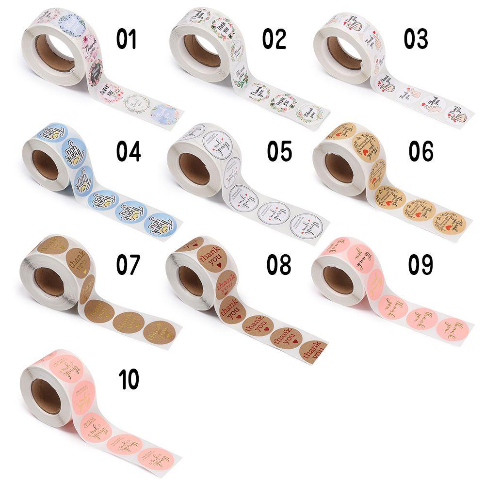 R-flower 500Pcs/Roll Thank You Paket Label Hadiah Packaging DIY Sealing Craft Self Adhesive