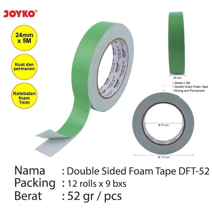 

Hadir Joyko Double Sided Foam Tape 12Mm Dft-52 Gilaa!!!