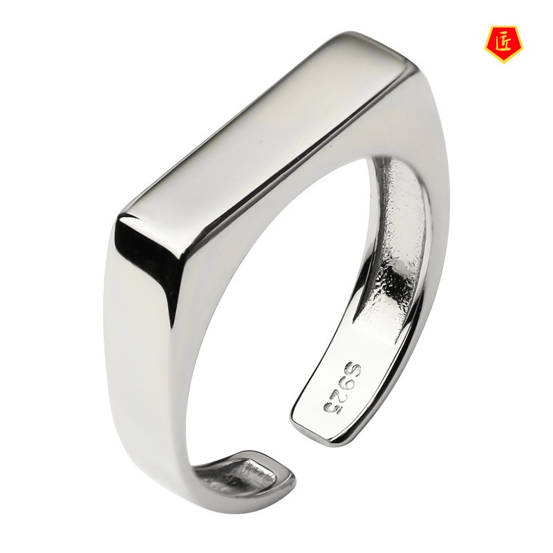 [Ready Stock]S925 Silver Minimalist Square Ring for Women Fashion All-Match