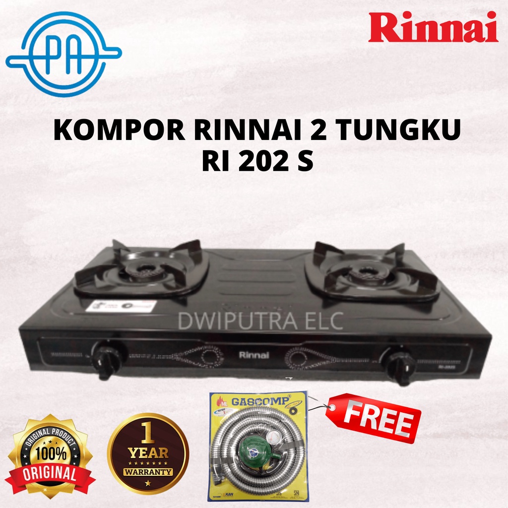 PROMO KOMPOR RINNAI RI 202 S RI202S RI 202S KOMPOR GAS 2 TUNGKU FREE SELANG REGULATOR SNI