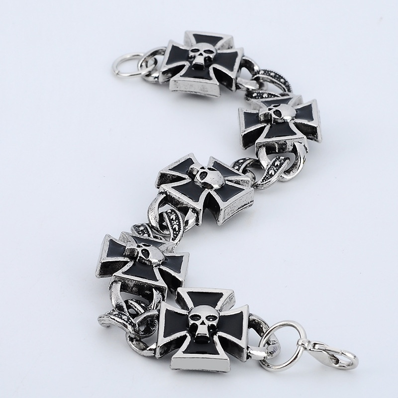 [Z H Perhiasan] Hip Hop Rock Retro Pria Fashion Stainless Steel Salib Tengkorak Gelang Pesta Perhiasan Aksesoris