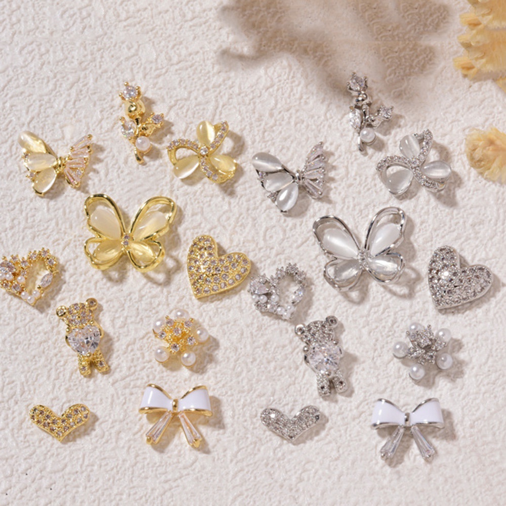 Mxbeauty Ornamen Kupu-Kupu / Hati / Mata Kucing / Pita 3d Hias Zircon Berlian Imitasi Dekorasi Nail Art / Manicure Diy