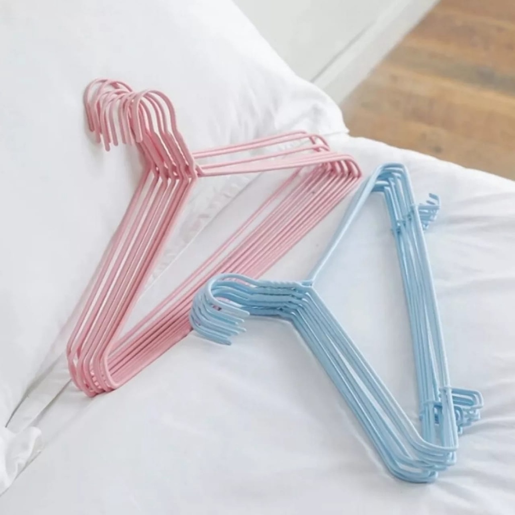 HANGER BAHAN STAINLESS STEEL COATING ANTI KARAT ISI 10 PCS / GANTUNGAN BAJU STAINLESS LAPIS PLASTIK 