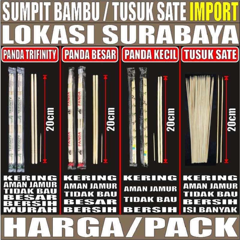 Sumpit Bambu Import Panda + Tusuk Sate / Gigi Bambu Panda Pack SBY