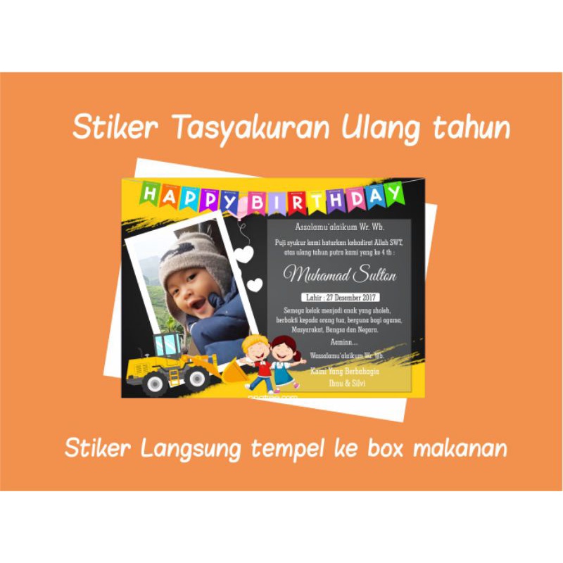 

Stiker ulang tahun 10cm X 7.5 cm tasyakuran milad stiker box makana Free foto dan nama