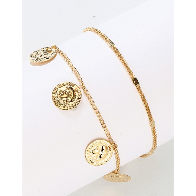LRC Gelang Kaki Fashion Gold Polygonal Winding Portrait Wafer Alloy Anklet F55803