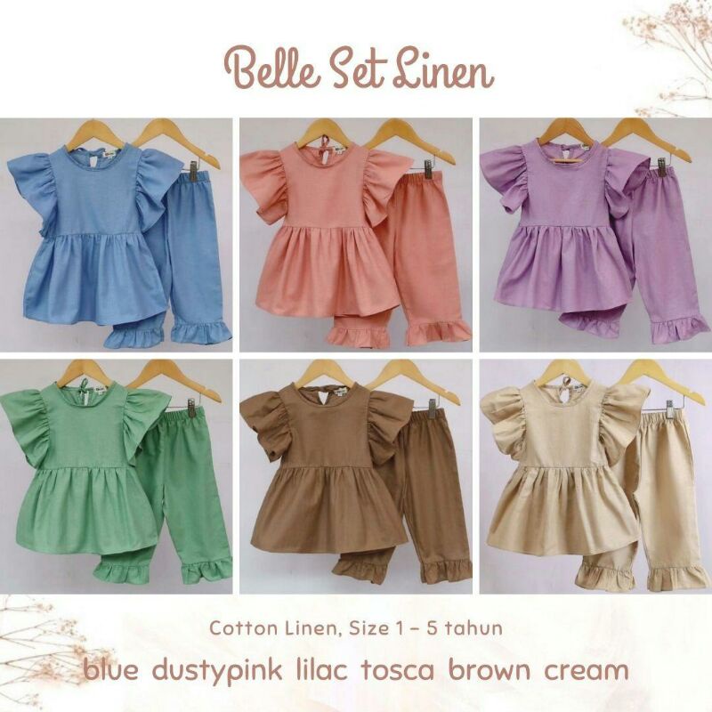Belle Setelan Anak Perempuan Terbaru Usia 1-5 tahun| Baju Anak Perempuan Terbaru | Set Linen Katun A