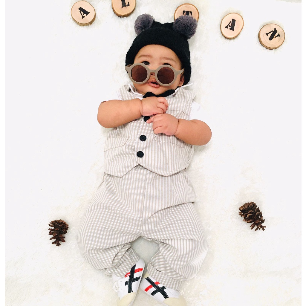 baju tuxedo jas anak laki laki cowok kondangan 1-3 tahun baby bayi balita STRIPE TUXEDO set