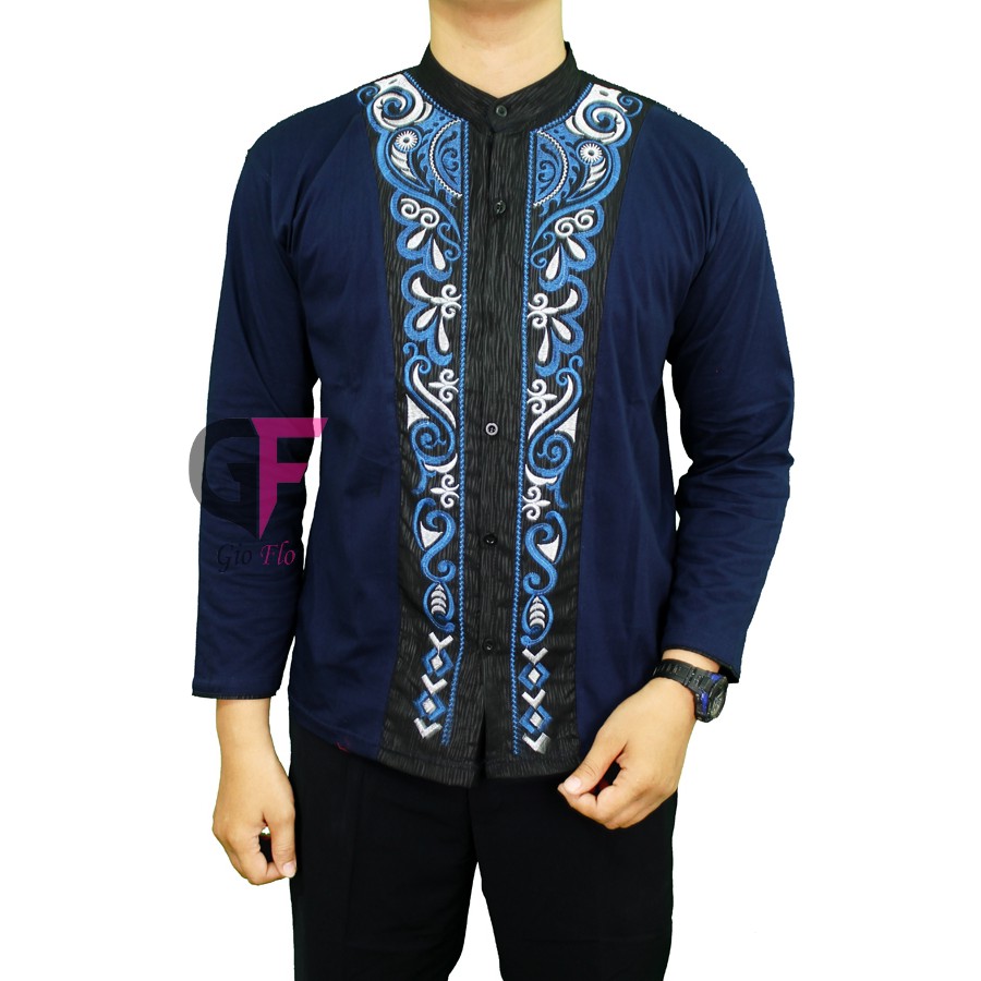 GIOFLO Pakaian Muslim Pria Kemeja Koko Cowok Lengan Panjang Navy Blue / KKL 47