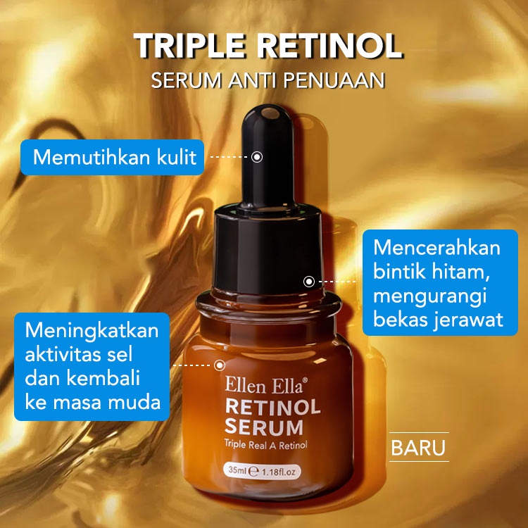 【Stok tersedia, tiba dalam 3 hari】ELLEN ELLA Trible Retinol Set Krim Wajah Kolagen + Serum Wajah + Masker Niacinamide + lotion retinol + krim vitamin c + serum vit c Anti Penuaan Pemutih Memperbarui Kulit Mengurangi Garis Halus Keriput memajukan retinol