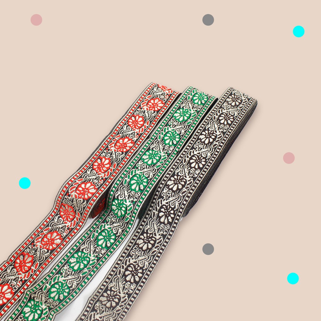 Aksesoris Pita Renda India Bordir Full Payet Motif Bunga C35800